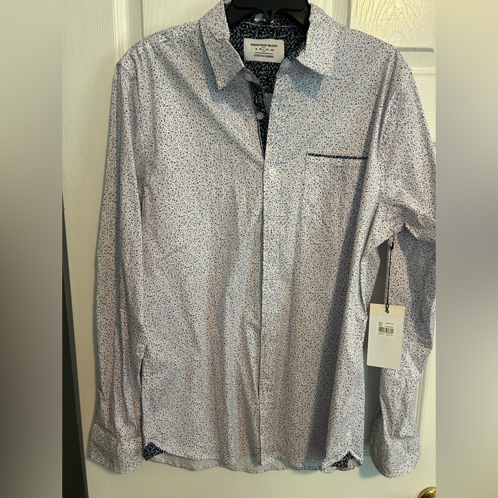 Paper Denim & Cloth White and Blue Men's Shirt